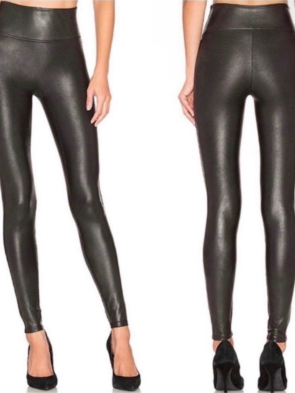 Spanx Faux Leather Black Shimmery Leggings | Size M